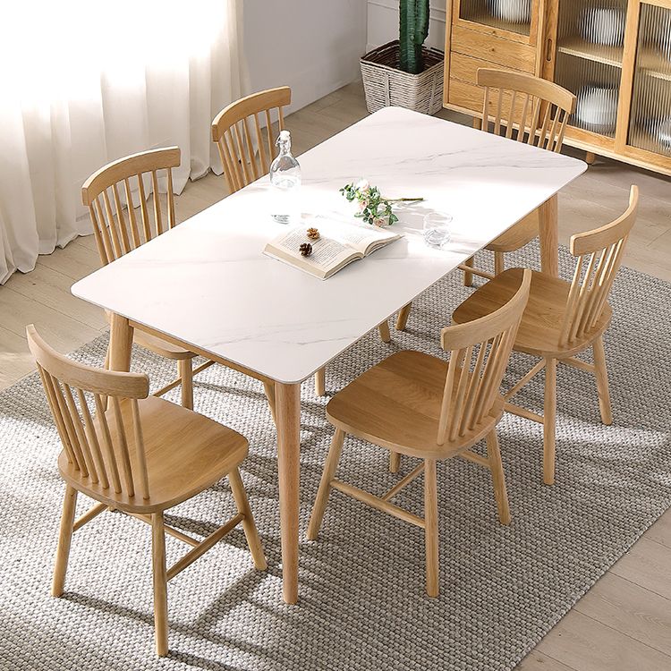 Simplicity Rectangle Dining Table White Sintered Stone Table with 4 Oak Solid Wood Legs Clearhalo ' dining_table' 'Dining Tables & Seating' 'Dining Tables' 'furn' 'furn_dining_table' 'Furniture' 'furniture_dining_table' 'Kitchen & Dining Furniture' 'kitchen&dining_furn' 'kitchen' 'kitchen_dining_table' 1200x1200_46477c06-a1ae-40f7-b44c-38d795cbb34a
