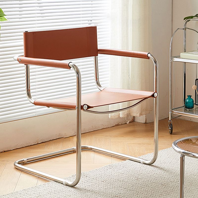 Modern Dining Accent Chair Faux Leather en Metal Dining Arm stoel