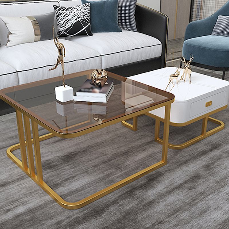 Round Slate/ Glass Coffee Table Frame 2 Nesting Cocktail Table with Storage Clearhalo 'Coffee & Accent Tables' 'Coffee Tables' 'coffee_tables' 'furn' 'furn_coffee_tables' 'Furniture' 'furniture_coffee_tables' 'Living Room Furniture' 1200x1200_4649c25c-28f5-454e-a7e4-ff9db8e39267