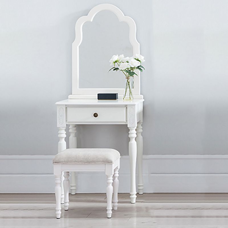 Mesa de tocador de madera de 23.6 "W Juego de mesa de maquillaje de tocador de 1 cañón con espejo y taburetes