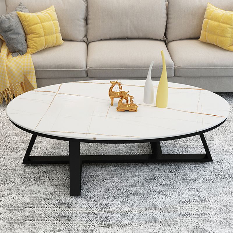 Glam ovale leistenen salontafel, 47 cm hoge cocktailtafel met ijzeren kruispoten