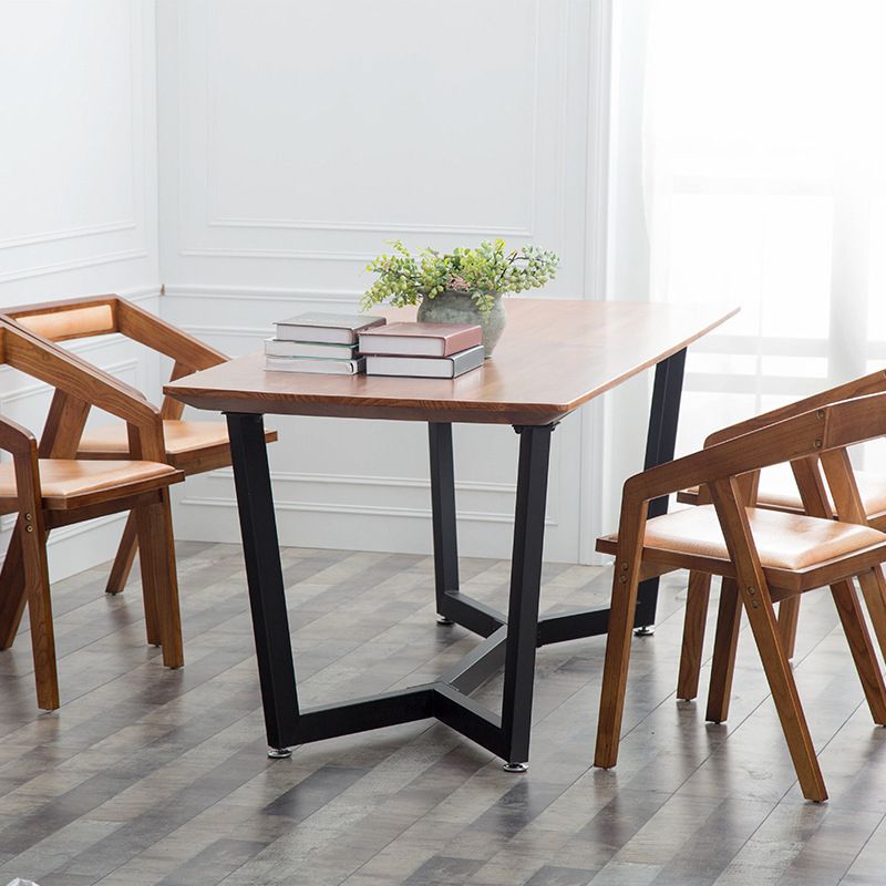 Pine Wood Top Dining Table Rectangle Industrial Table with Trestle Base Clearhalo 'Dining Tables & Seating' 'Dining Tables' 'dining_table' 'Furniture' 'furniture_dining_table' 'Kitchen & Dining Furniture' 'kitchen' 'kitchen_dining_table' 1200x1200_46513a88-2b8a-46f6-999b-14e61d72dba8