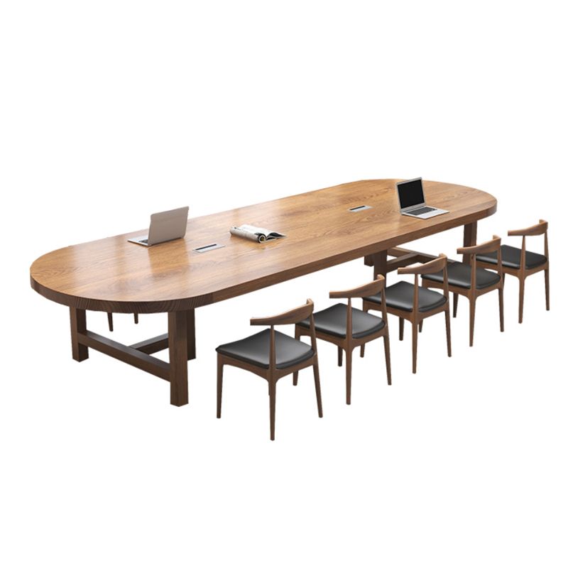 Oval Writing Desk Solid Wood Contemporary Style Office Meeting Desk