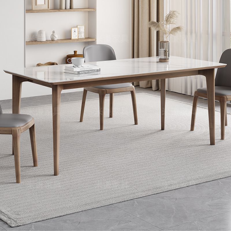Table rectangulaire Table de salle à manger en pierre frittée moderne médiévale avec base en bois