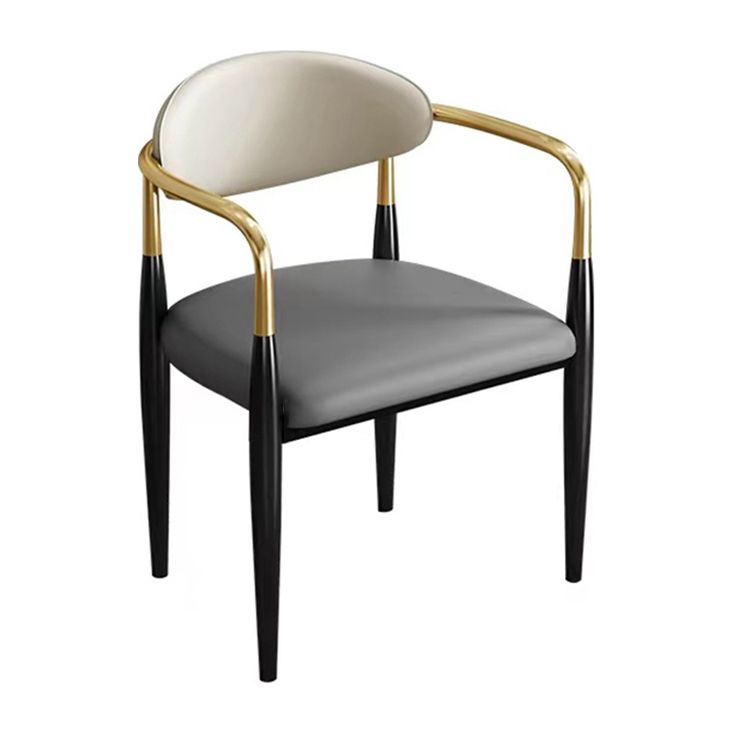 Contemporary Faux Leather Arm Dining Chair for Home in Gold Finish