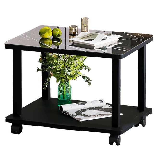 Modern 4 Legs Rectangular Coffee Table with Casters Cocktail Table in Black/White Clearhalo 'Coffee & Accent Tables' 'Coffee Tables' 'coffee_tables' 'furn' 'furn_coffee_tables' 'Furniture' 'furniture_coffee_tables' 'Living Room Furniture' 1200x1200_46652c1d-e858-4edd-a557-8eb34f0e61a7