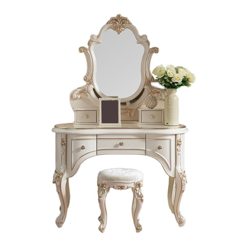 Mirror & 5 Drawers Makeup Vanity Dressing Table Solid Wood Dresser
