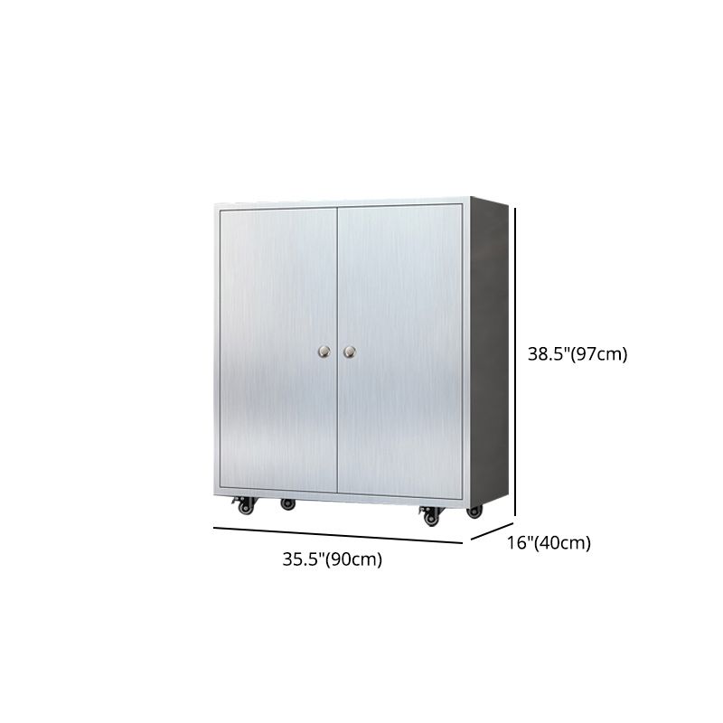 Modern Stainless Steel Dining Server Silver Adjustable Shelving Cabinets with Door Clearhalo 'buffet_sideboard' 'Buffets & Sideboards' 'furn' 'furn_buffet_sideboard' 'Furniture' 'furniture_buffet_sideboard' 'Kitchen & Dining Furniture' 1200x1200_46685718-5424-4be7-9b2b-89a33220c5dc