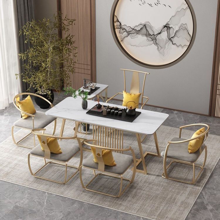 Metal and Slate Table Glam Style Home Minimalist Rectangular Dining Table