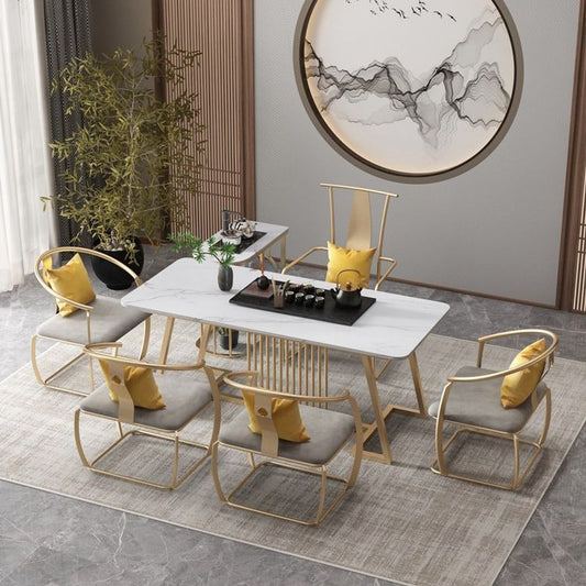 Metal and Slate Table Glam Style Home Minimalist Rectangular Dining Table