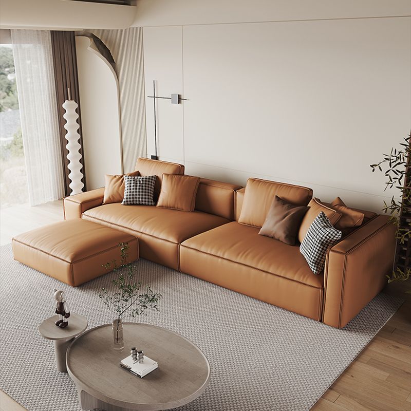 Echt lederen 2-zits oranje vierkant armbank voor bonusruimte