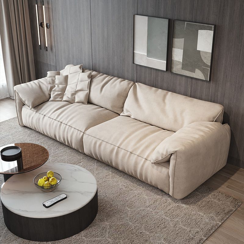 Pillow Armrest Down/latex Upholstery Imitation Leather Upholstery Beige Rectangular Sofa Clearhalo 'furn' 'furn_sofas' 'Furniture' 'furniture_sofas' 'kitchen' 'kitchen_sofas' 'Living Room Furniture' 'Sofa' 'sofas' 1200x1200_4671af1b-947e-45e9-88ca-3428ba626a4d