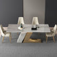 Modern Sintered Stone Table Set of 5 with Rectangle Table Dining Set with White PU Leather Chairs Clearhalo 'Dining Room Sets' 'Dining Tables & Seating' 'dining_room_set' 'furn' 'furn_dining_room_set' 'Furniture' 'furniture_dining_room_set' 'Kitchen & Dining Furniture' 'kitchen&dining_furn' 'kitchen' 1200x1200_46733dbd-082c-49e1-830f-36303cf28423
