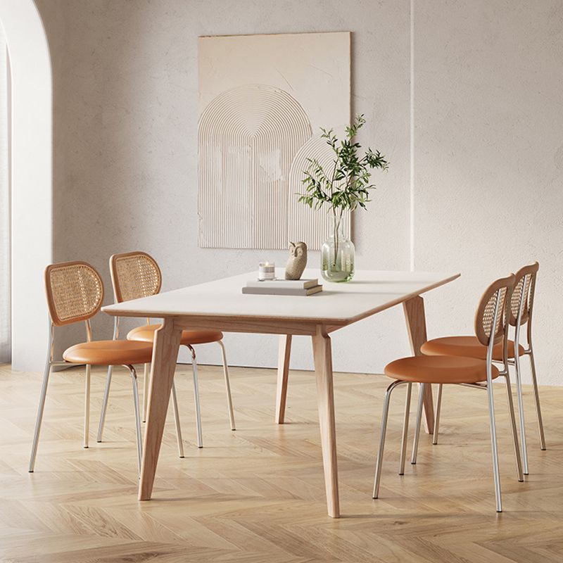 Mesa de comedor rectangular contemporánea con patas de madera maciza marrón claro