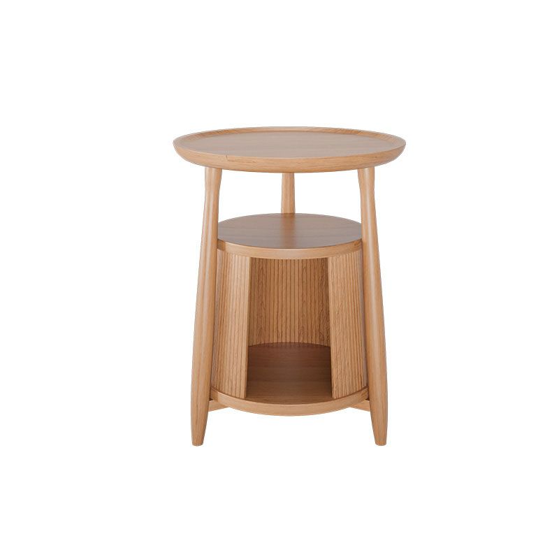 Scandinavian Round Solid Wood Top Side Table 23.6-inch 3 Legs End Table with Storage