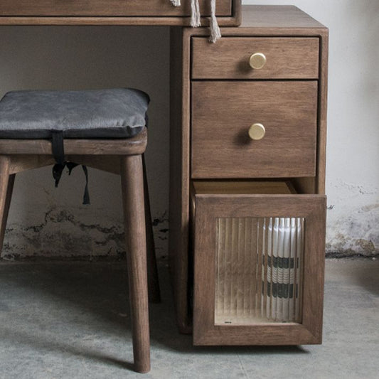 Set di vanità in gomma con cassetti nel tavolo da banco di vanità per trucco in noce