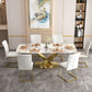 Sintered Stone Top Table for Restaurant Luxury Rectangle Table with Gold Metal Pedestal Clearhalo 'Dining Tables & Seating' 'Dining Tables' 'dining_table' 'furn' 'furn_dining_table' 'Furniture' 'furniture_dining_table' 'Kitchen & Dining Furniture' 'kitchen' 'kitchen_dining_table' 1200x1200_4675b988-8dc6-4dd4-88f9-b1b2f0297292