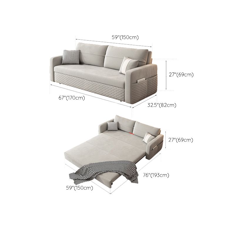 Metal Frame Sleeper Sofa Light Gray Square Arms Sofa Bed with Upholstered, 32.28" Wide Clearhalo 'furn' 'furn_futons' 'Furniture' 'Futons & Daybeds' 'Futons' 'Living Room Furniture' 1200x1200_467d3dc0-feb7-4fb6-a8d1-11da9222fff0