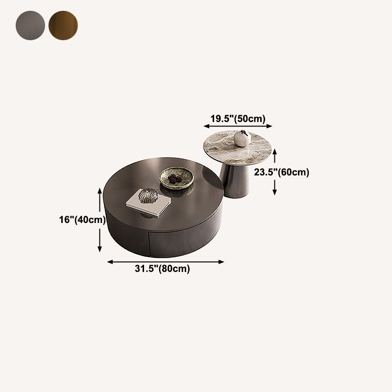 Mid-century Modern Cocktail Table Grey/gold Metal Round Coffee Table Clearhalo 'Coffee & Accent Tables' 'Coffee Tables' 'coffee_tables' 'furn' 'furn_coffee_tables' 'Furniture' 'furniture_coffee_tables' 'Living Room Furniture' 1200x1200_467f9b08-19c1-44ef-8a27-bac72819d234