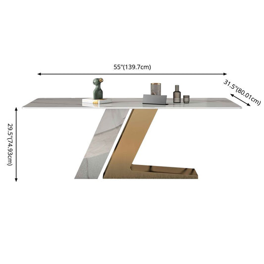 Modern Sintered Stone Table Set of 5 with Rectangle Table Dining Set with White PU Leather Chairs Clearhalo 'Dining Room Sets' 'Dining Tables & Seating' 'dining_room_set' 'furn' 'furn_dining_room_set' 'Furniture' 'furniture_dining_room_set' 'Kitchen & Dining Furniture' 'kitchen&dining_furn' 'kitchen' 1200x1200_46807c79-e878-46cf-b075-45faada3120b