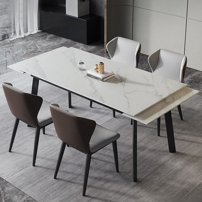 Modern Kitchen Foldable Dining Room Set with Sintered Stone Top and Black Base Dining Furniture Set Clearhalo 'Dining Room Sets' 'Dining Tables & Seating' 'dining_room_set' 'furn' 'furn_dining_room_set' 'Furniture' 'furniture_dining_room_set' 'Kitchen & Dining Furniture' 'kitchen&dining_furn' 'kitchen' 1200x1200_4681f47b-0023-43f5-ab8c-750cfe20a670