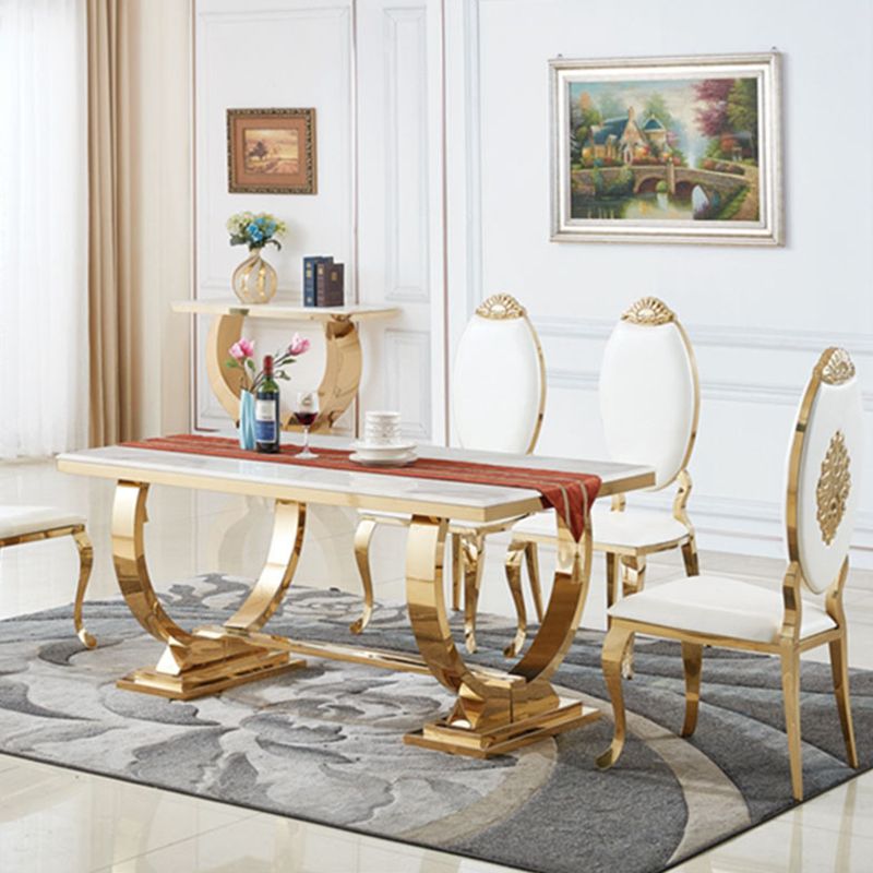 Mesa de comedor Glam Dining de imitación de mármol, mesa rectangular con base de metal para uso doméstico