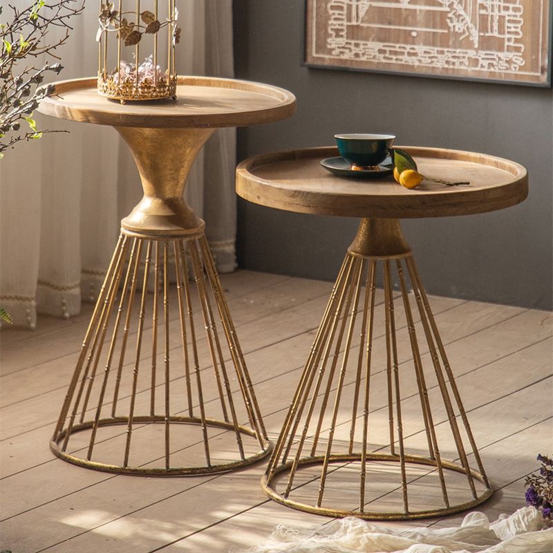 French Country Frame End Table Antique Brass Solid Wood Side Table