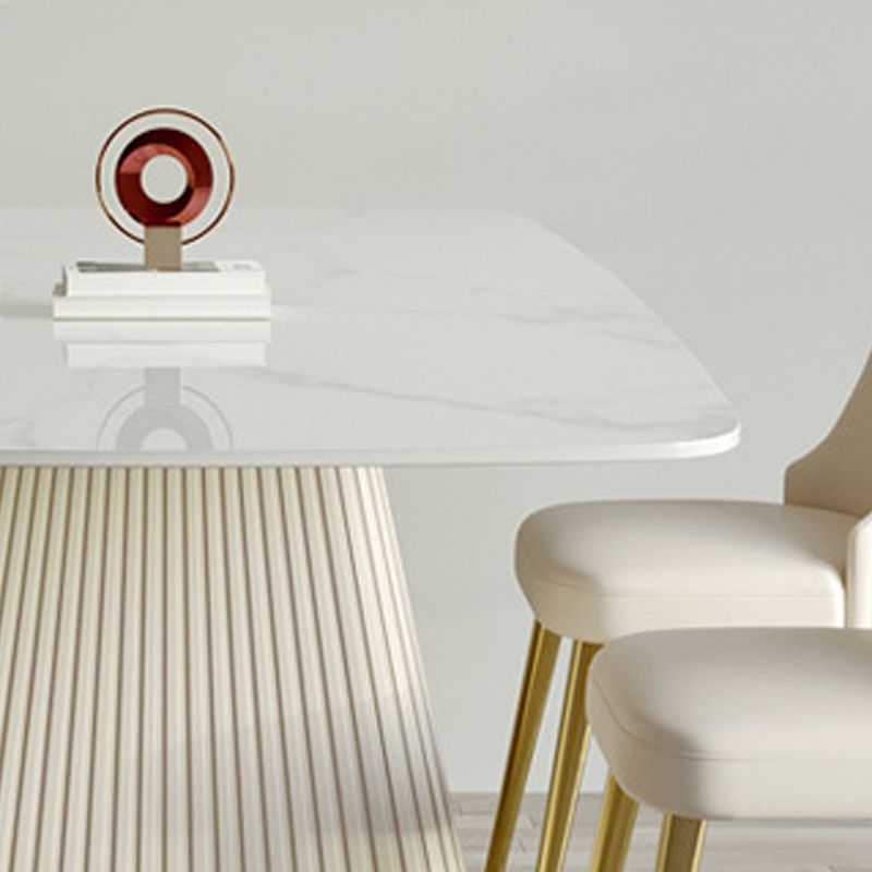 Mesa de comedor de comedor superior de piedra con base de pedestal en blanco