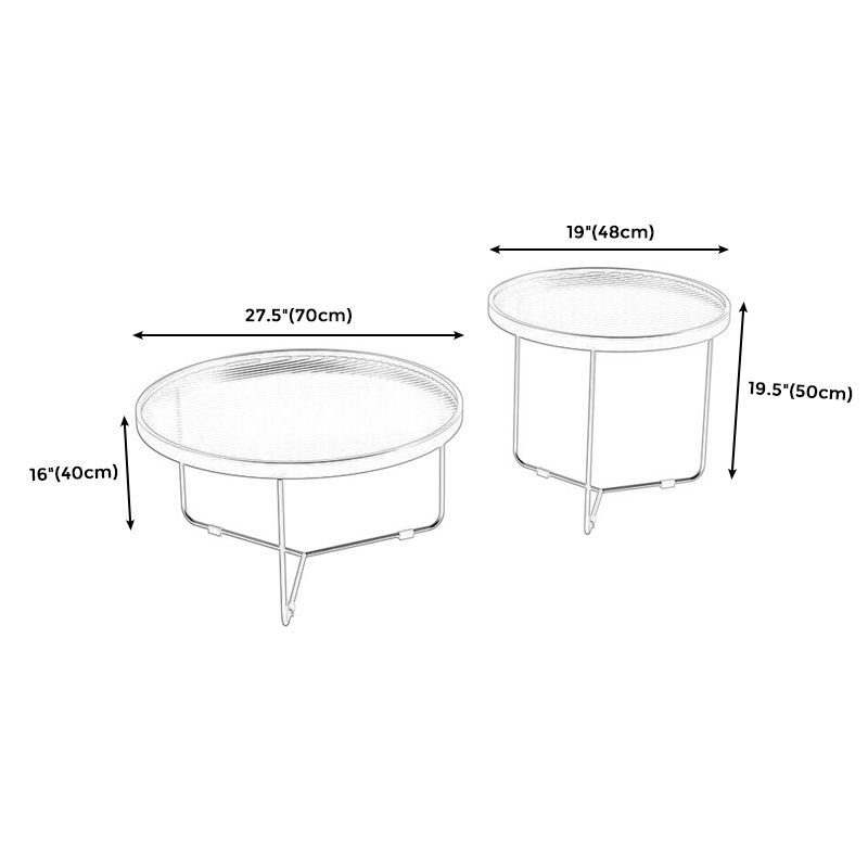 Tempered Glass Round Top 2 Nesting Table Metal Frame Base Cocktail Table