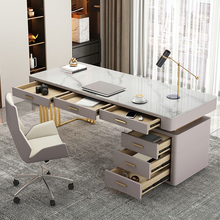 29.25-inch Height Classic Glam Office Desk Curved Stone Writing Desk Clearhalo 'furn' 'furn_office_desk' 'Furniture' 'Office Desks' 'Office Furniture' 'office_desk' 1200x1200_4696c53c-514f-457f-a209-0d3b217e45d7