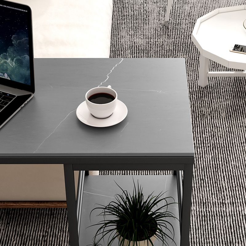 Industrial Iron Bar Dining Table Stone Top Rectangle Indoor Bistro Table with Shelf Clearhalo 'Bar Furniture' 'Bar Tables' 'bar_tables' 'furn' 'furn_bar_tables' 'Furniture' 'furniture_bar_tables' 'Kitchen & Dining Furniture' 1200x1200_4699b6e0-9d4d-453f-9ceb-6be2e693be7f