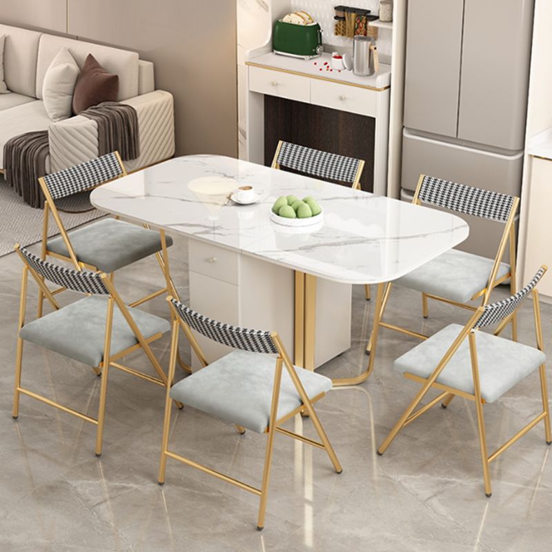 Folding Rectangle Dining Table Stone Top Dining Table with Storage Base Clearhalo 'Dining Tables & Seating' 'Dining Tables' 'dining_table' 'furn' 'furn_dining_table' 'Furniture' 'Kitchen & Dining Furniture' 1200x1200_46a6df0f-ab85-4d87-ab03-b0b4c83b0dca