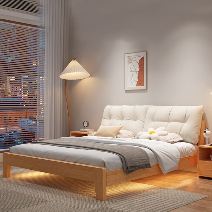 Hedendaags massief hout gestoffeerd hoofdeinde rechthoekig standaardbed, licht niet inbegrepen