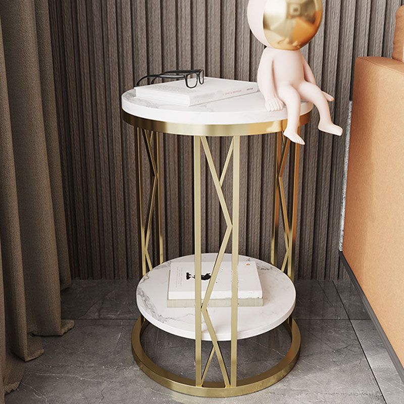 12,65-Zoll großer 2-Shelf-Nachttisch zeitgenössischer Stein-Top-Nachttisch