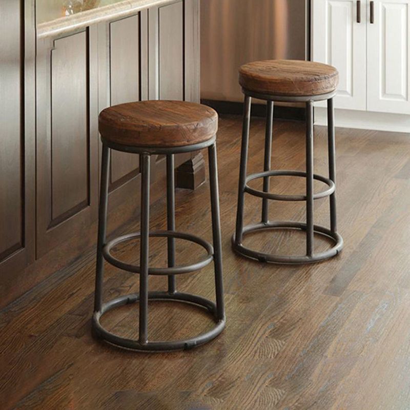 Brown Wood Backless and Armless Stool Industrial Bar and Counter Stool with Iron Legs Clearhalo 'Bar Furniture' 'Bar Stools' 'bar_stools' 'furn' 'furn_bar_stools' 'furniture_bar_stools' 'Kitchen & Dining Furniture' 'kitchen&dining_furn' 'kitchen' 'kitchen_furn' Furniture' 1200x1200_46ae6330-b2e7-4da4-a278-90401bfc0b30