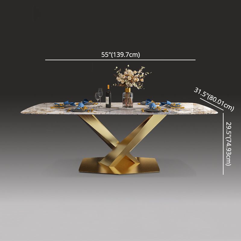 Minimalist Style Sintered Stone Dining Room Set with White Table and Gold Trestle Base for Home Use Clearhalo 'Dining Room Sets' 'Dining Tables & Seating' 'dining_room_set' 'furn' 'furn_dining_room_set' 'Furniture' 'furniture_dining_room_set' 'Kitchen & Dining Furniture' 'kitchen&dining_furn' 'kitchen' 1200x1200_46b7301d-bb58-46d9-a70d-cce539cdc5a2