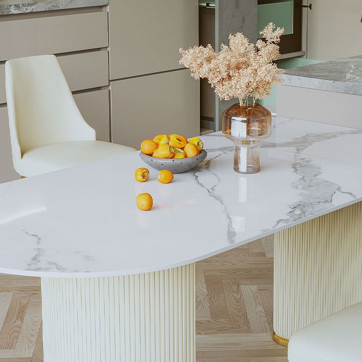 Contemporary Dining Table Sintered Stone Dining Table with Double Pedestal for Dining Clearhalo ' dining_table' 'Dining Tables & Seating' 'Dining Tables' 'Furniture' 'furniture_dining_table' 'Kitchen & Dining Furniture' 'kitchen&dining_furn' 'kitchen' 'kitchen_dining_table' 1200x1200_46b8ec0f-bc62-4f65-953e-1af1946ba456