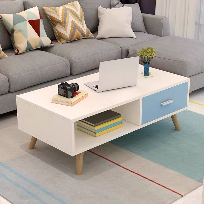 16.53" Tall Rectangle Coffee Table Wooden 4 Legs Cocktail Table with Storage Clearhalo 'Coffee & Accent Tables' 'Coffee Tables' 'coffee_tables' 'furn' 'furn_coffee_tables' 'Furniture' 'Living Room Furniture' 1200x1200_46bbab5f-e9b7-4a17-8e1e-328d15e5b02f