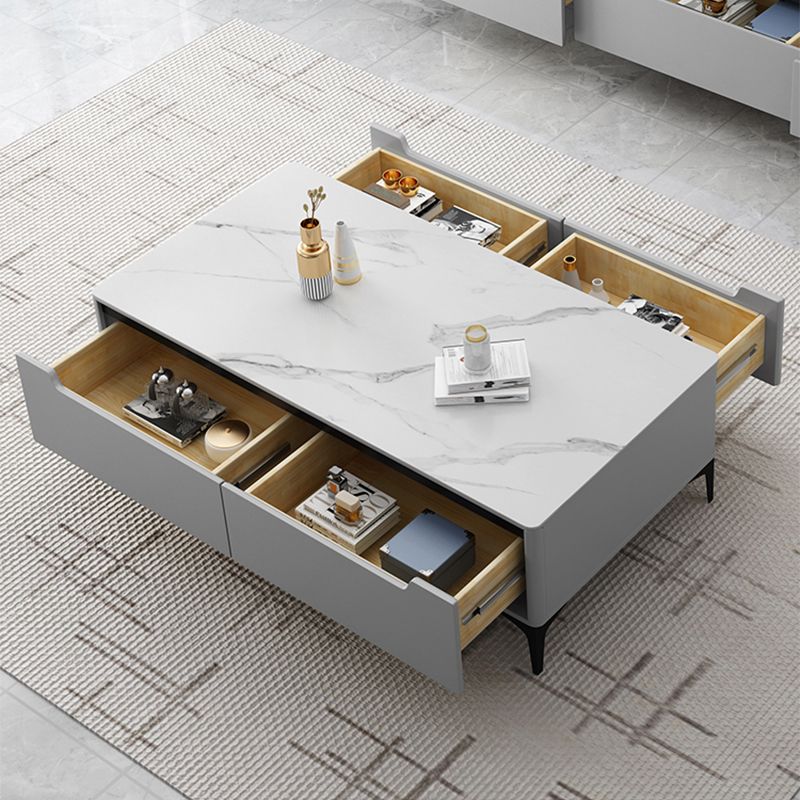 4 Legs Coffee Cocktail Table with 4 Storage Drawers Slate Top Rectangle Clearhalo 'Coffee & Accent Tables' 'Coffee Tables' 'coffee_tables' 'furn' 'furn_coffee_tables' 'Furniture' 'Living Room Furniture' 1200x1200_46bc0c82-36fa-45a1-903c-08d7b5f8607c