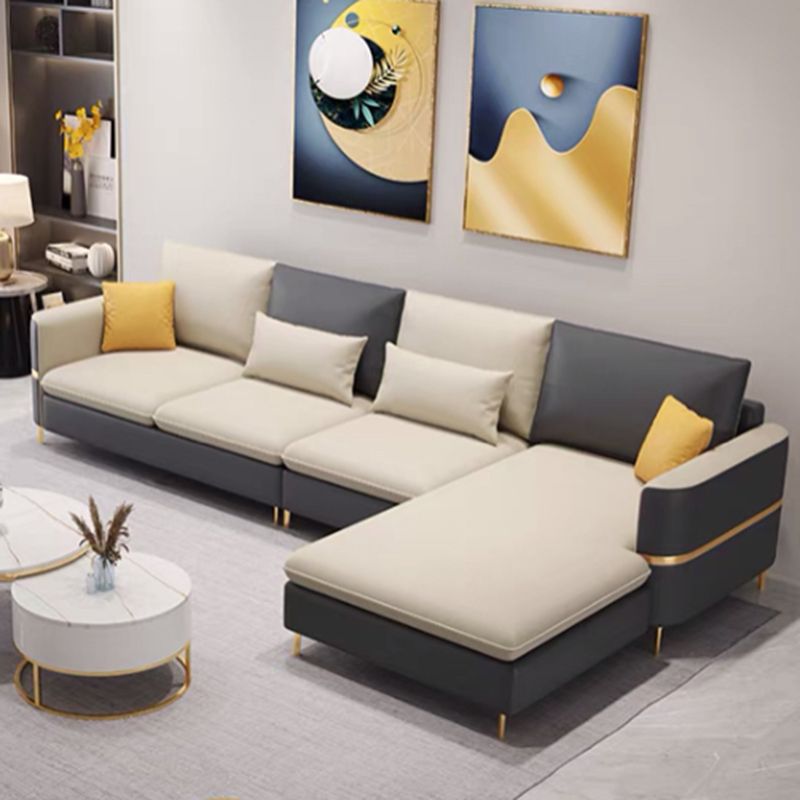 Contemporary 4-Seater Sectional with Square Arms for Living Room Clearhalo 'furn' 'furn_sectionals' 'Furniture' 'Living Room Furniture' 'Sectionals' 1200x1200_46be6b6f-6928-471f-aa24-1ed9ad102c5c