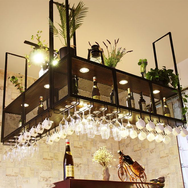 Black Metal Hanging Wine Holder with Glass Holder & Storage Shelf Clearhalo 'furn' 'furn_wine_racks' 'Furniture' 'Kitchen & Dining Furniture' 'Wine Racks' 'wine_racks' 1200x1200_46d553c7-b849-4a58-b4b1-26f3e0a4b9d8