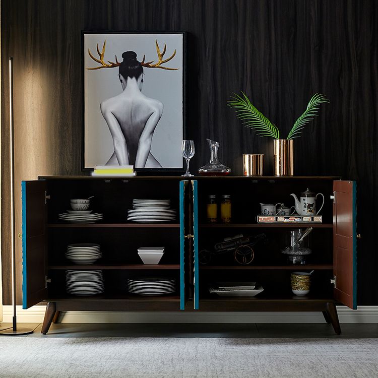 Scaffali regolabili in stile glam credenza a buffet in legno massiccio con porte