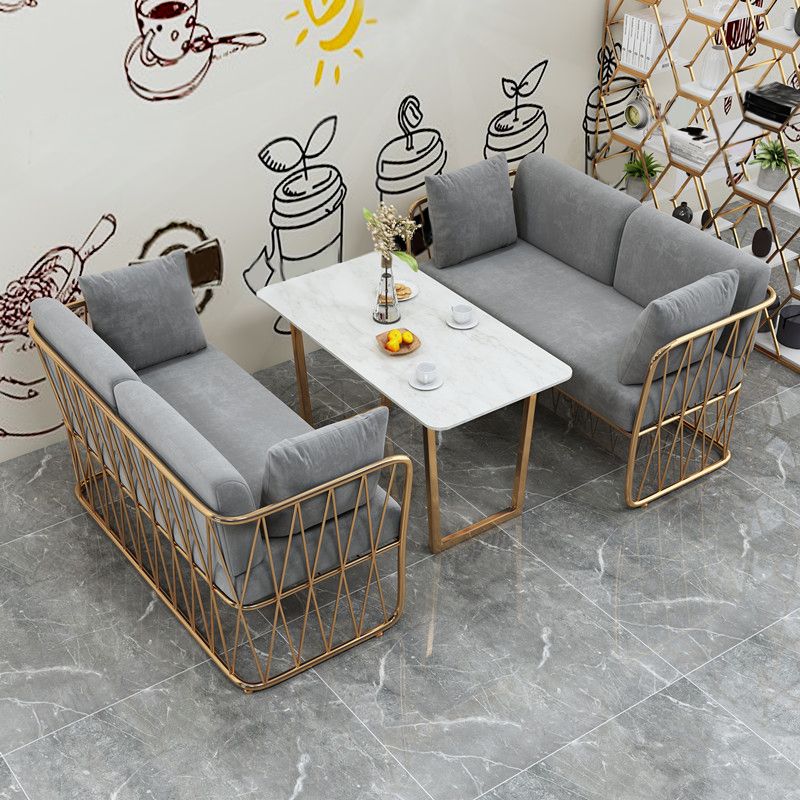 Glam Kitchen Table with Faux Marble Top Gold Metal Legs for Home Clearhalo 'Dining Tables & Seating' 'Dining Tables' 'dining_table' 'furn' 'furn_dining_table' 'Furniture' 'Kitchen & Dining Furniture' 1200x1200_46e39c9d-9796-4cb4-a980-c07b56e04022