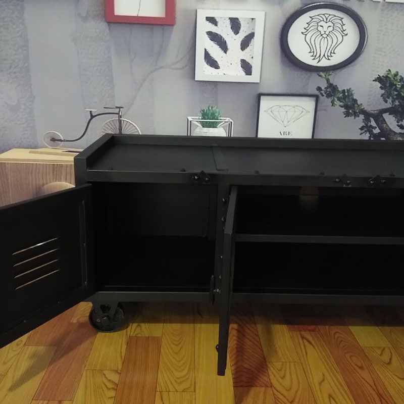 Metal Black TV Cabinet Industrial Style Home TV Stand Console with Casters Clearhalo 'furn' 'furn_tv_stands_entertainment_centers' 'Furniture' 'Living Room Furniture' 'TV Stands & Entertainment Centers' 'TV Stands & Media Storage Furniture' 'tv_stands_entertainment_centers' 1200x1200_46eaef15-5f1b-484f-9851-a1b312d201f8