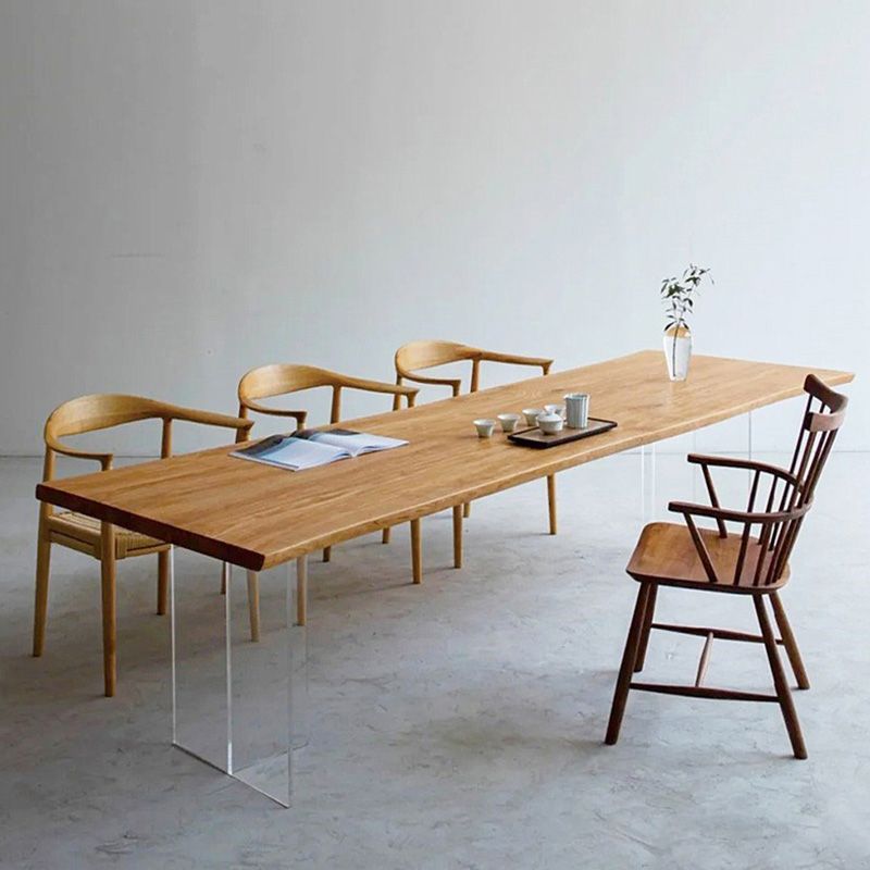 Modern Solid Wood Dining Table Natural Finish Table with Acrylic Base Clearhalo 'Dining Tables & Seating' 'Dining Tables' 'dining_table' 'furn' 'furn_dining_table' 'Furniture' 'Kitchen & Dining Furniture' 1200x1200_46ebddcb-9d11-4042-8e66-eb3482f97d34