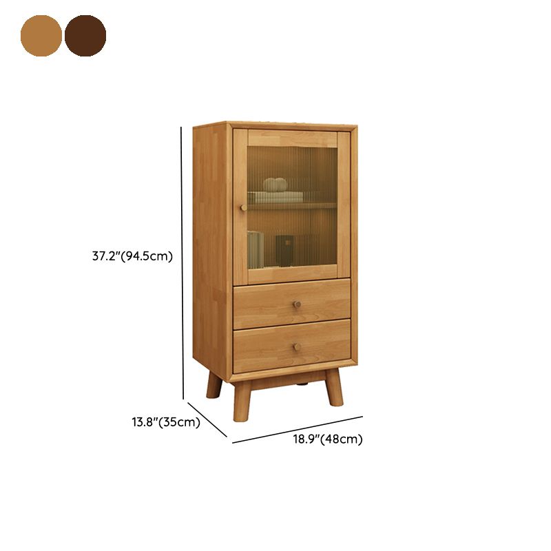 Mid Century Solid Wood 1-Door Cabinet Glass Paned Side Cabinet with 2-Drawer Clearhalo 'Cabinets & Chests' 'cabinets_chests' 'furn' 'furn_cabinets_chests' 'Furniture' 'Living Room Furniture' 1200x1200_46ef7205-a2ac-4558-a283-dba6d86fec43