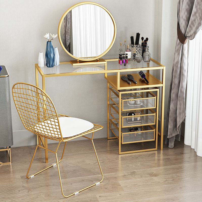 Glam Golden Glass Top Make-up Vanity for Bedroom 29.53" Height