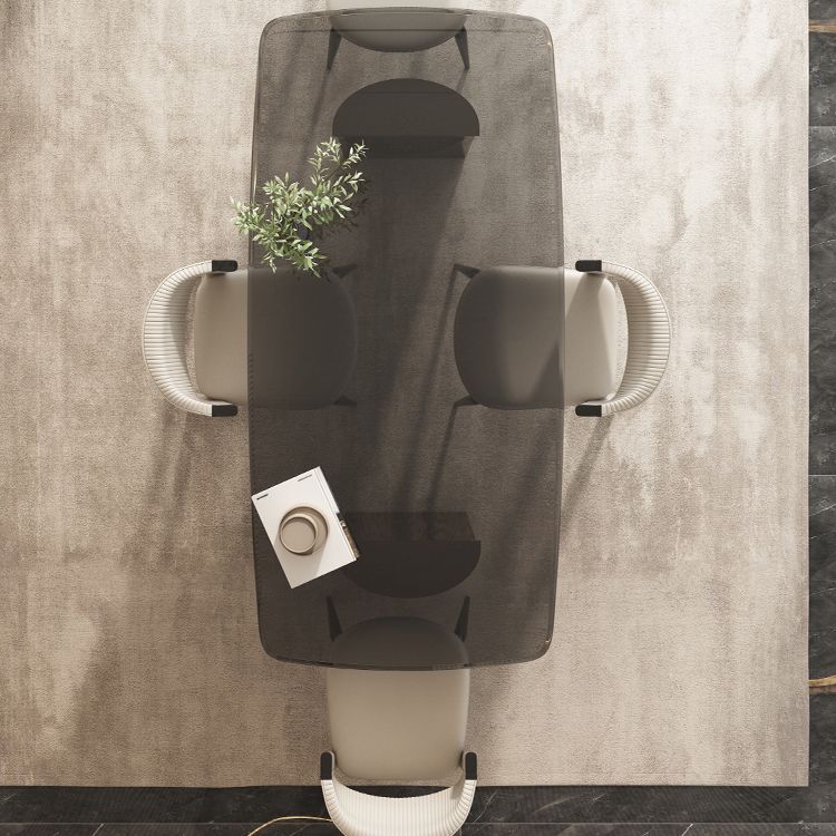 Modern Style Rectangle Glass Dinner Table with Double Pedestal