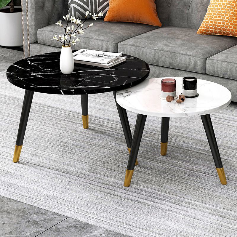 Contemporary Round Coffee Table with 3 Metal Legs and Wooden Top Clearhalo 'Coffee & Accent Tables' 'Coffee Tables' 'coffee_tables' 'furn' 'furn_coffee_tables' 'Furniture' 'Living Room Furniture' 1200x1200_46f3aab7-baca-4850-bbcd-99ae684d6dfc
