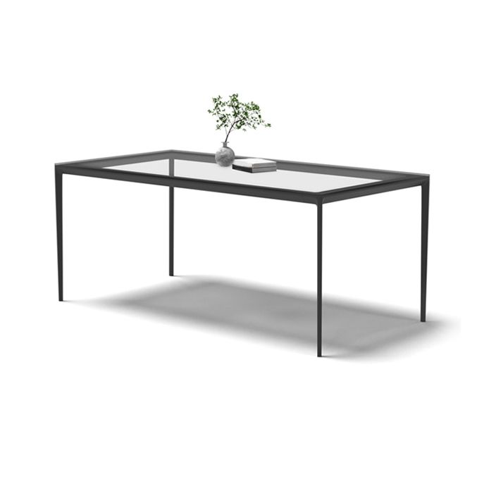 Rectangular Dining Table Glass Tabletop with Black Aluminum Legs Clearhalo 'Dining Tables & Seating' 'Dining Tables' 'dining_table' 'furn' 'furn_dining_table' 'Furniture' 'Kitchen & Dining Furniture' 1200x1200_46f3ba28-c6fb-4f7c-9728-fef28a1fc3c7